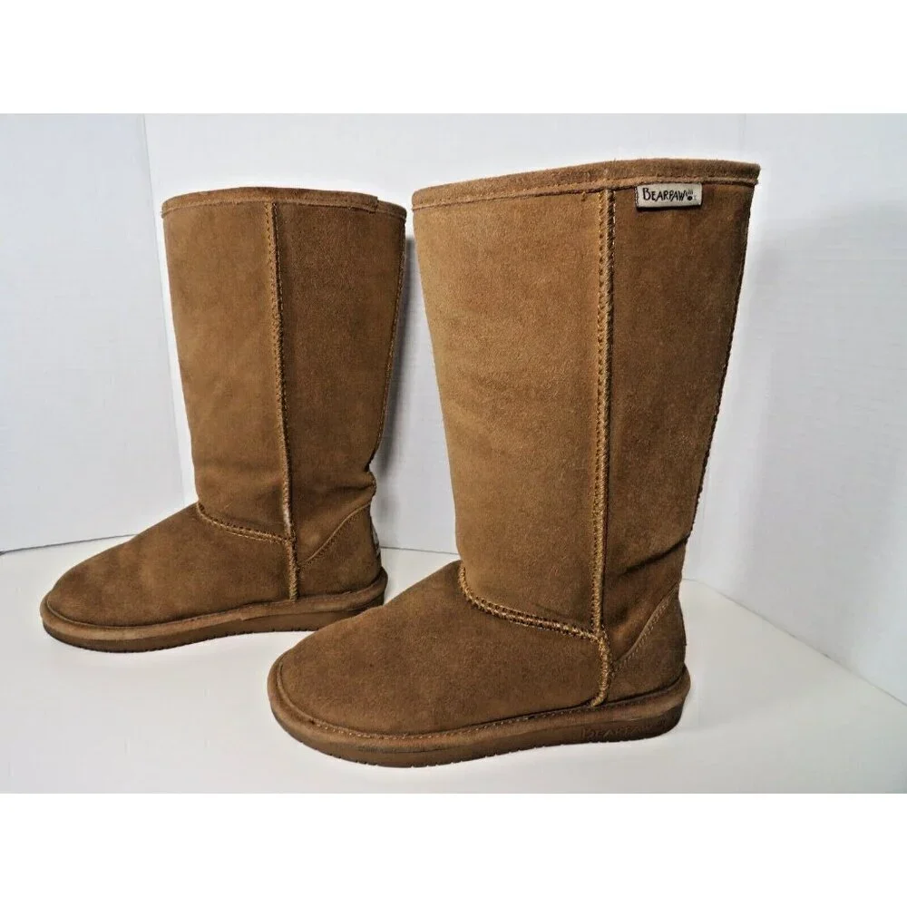 Bearpaw Women's Boots Sz 5 Emma Tall Tan Suede Winter Boots Casual Comfy Flats